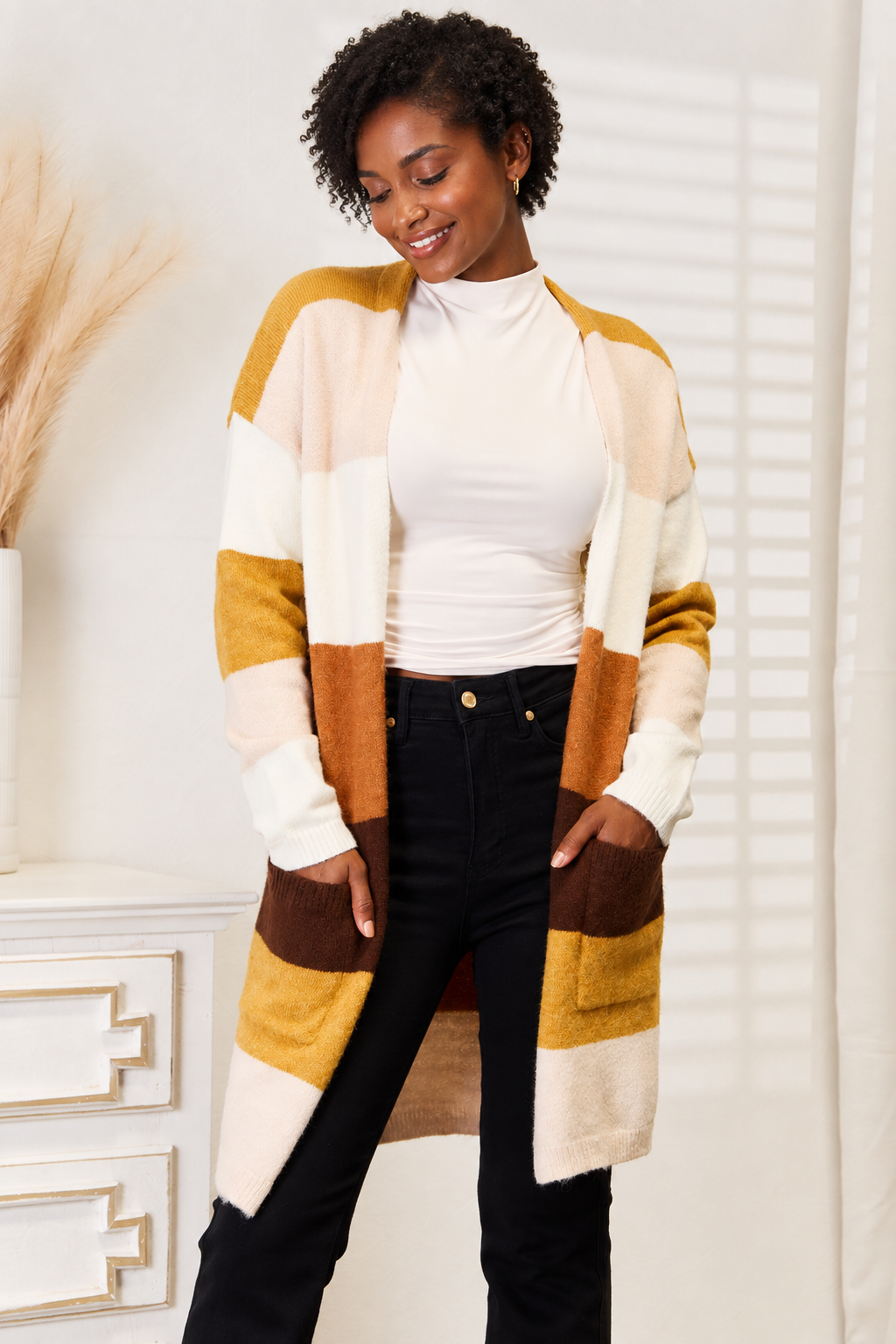 Woven Right Color Block Dropped Shoulder Cardigan by Uneeque Designzz